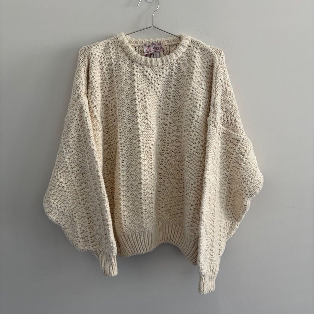 Heather & Tweed Vintage Chunky Knit Cotton Sweater Cream XL
